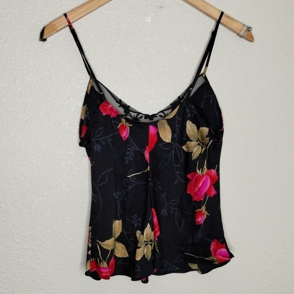 Victoria's Secret Vintage 90s Silk Floral Chemise Cami Top Red Black size Medium - Picture 3 of 5